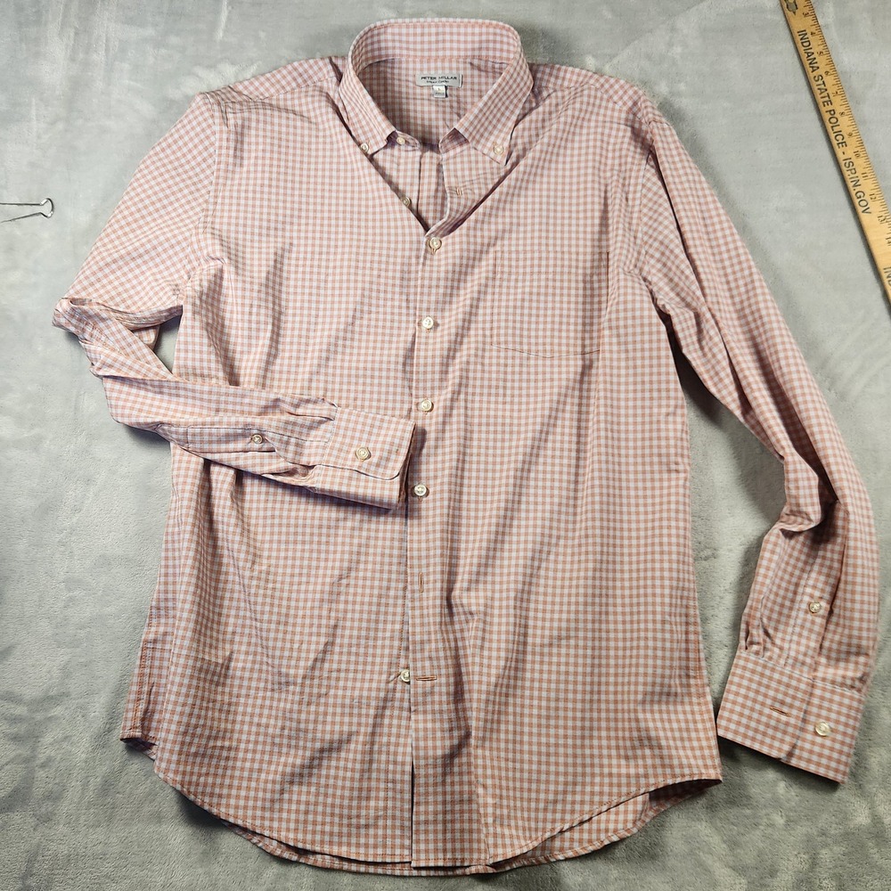 Peter Millar Shirt Mens Large Oran Gray Gingham Summer Comfort Button Down Dress